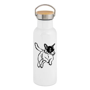 Jack Russell Terrier - Gourde isotherme avec bouchon en bambou - blanc - Droite