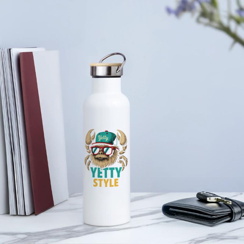 Graphisme Yeti Style Yetty Gourde isotherme avec bouchon en bambou