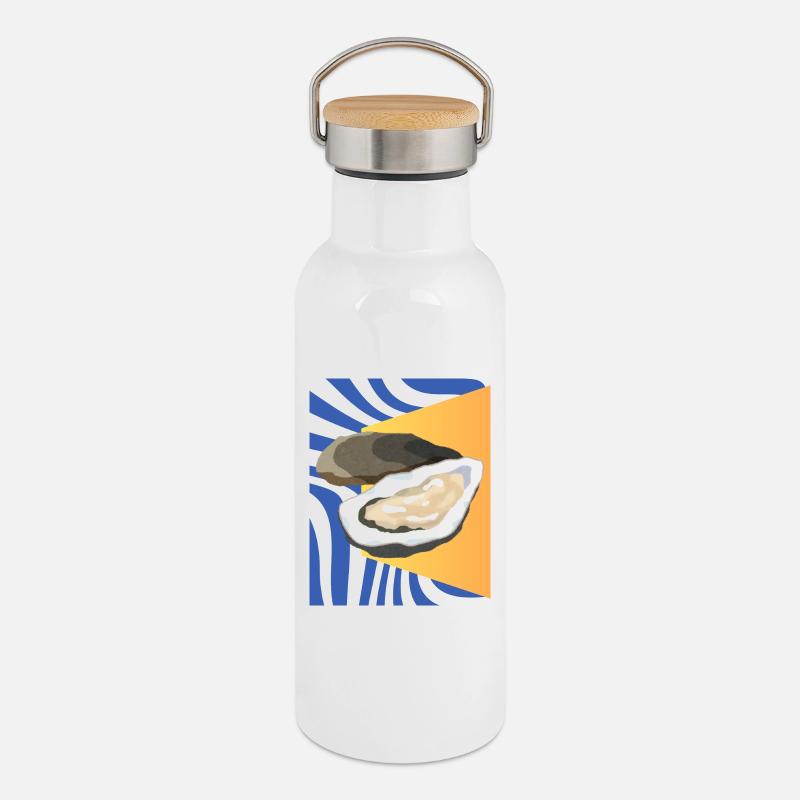 Funky Oysters - Thermosflasche mit Bambusdeckel - Weiß