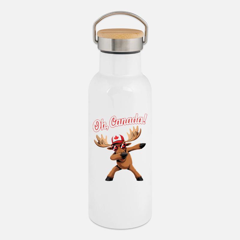 Kanadische Elche feiern den Kanada-Tag - Thermosflasche mit Bambusdeckel - Weiß