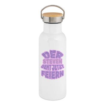Geschenk für Steven - Thermosflasche mit Bambusdeckel - Weiß - Rechts