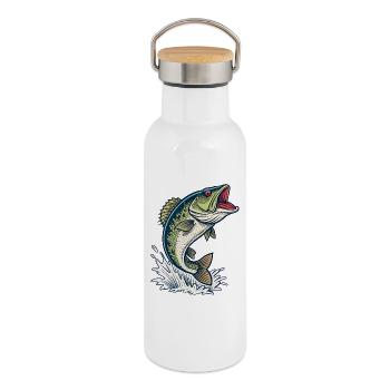 Bass Splash Angeln Illustration - Thermosflasche mit Bambusdeckel - Weiß - Rechts