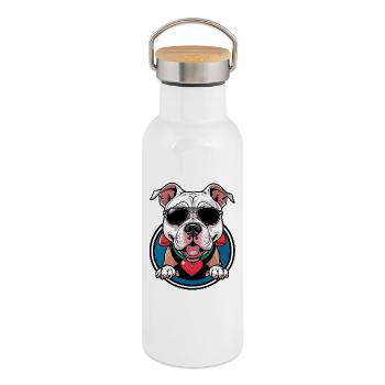 Bulldogge mit Sonnenbrille Cartoon - Thermosflasche mit Bambusdeckel - Weiß - Rechts