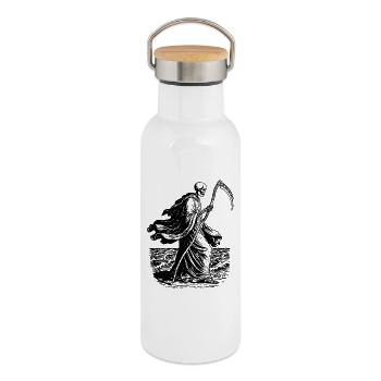 squelette avec la faux à la mer - Gourde isotherme avec bouchon en bambou - blanc - Droite