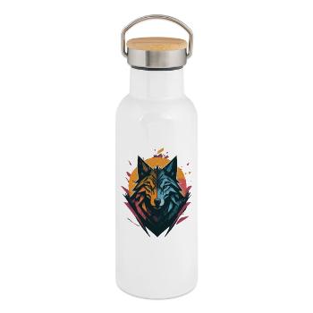 Wolf Doppelseitiger Sonnenmond - Thermosflasche mit Bambusdeckel - Weiß - Rechts