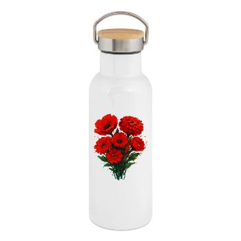 Aquarelle des coquelicots rouges - Gourde isotherme avec bouchon en bambou - blanc - Droite