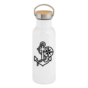 Anker Windrose Maritim Logo - Thermosflasche mit Bambusdeckel - Weiß - Rechts