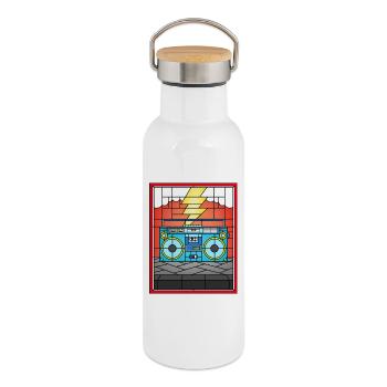 Stained Glass Boombox Illustration - Thermal Bottle with Bamboo Lid - white - Right
