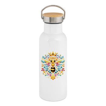 Vibrant, colorful queen bee motif - Thermal Bottle with Bamboo Lid - white - Right