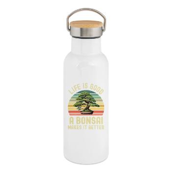 Bonsai Tree - Thermal Bottle with Bamboo Lid - white - Right