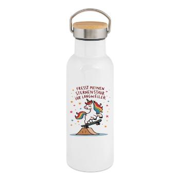 Planche à roulettes Licorne - Gourde isotherme avec bouchon en bambou - blanc - Droite