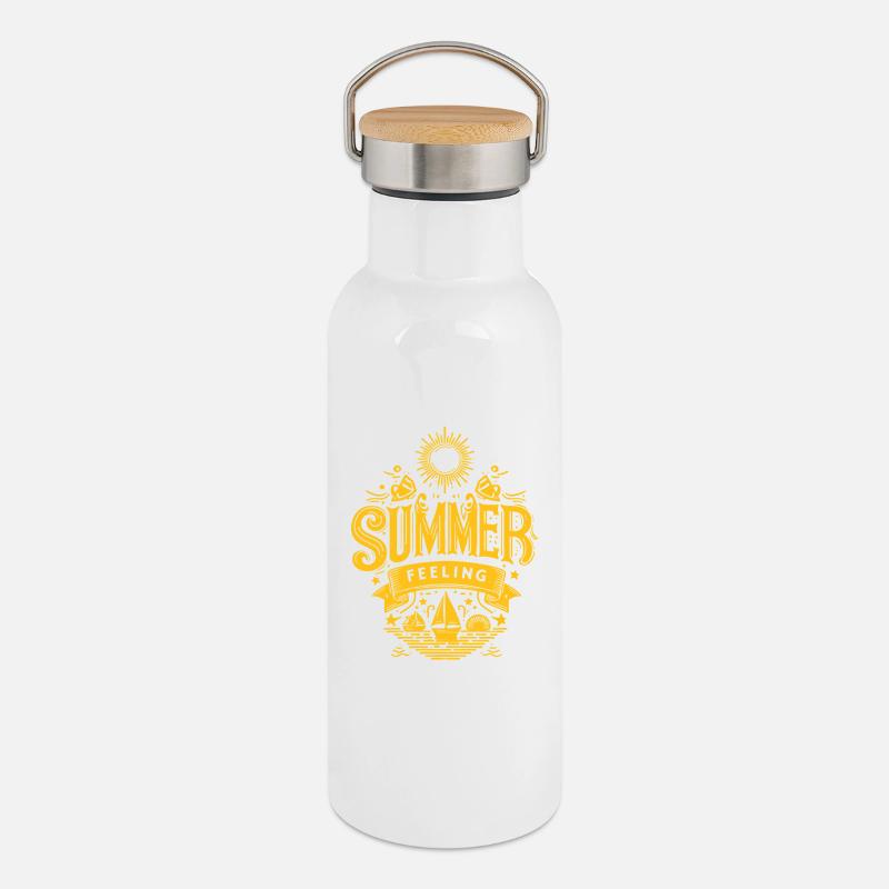 SUMMER Feeling yellow Graphic - Thermosflasche mit Bambusdeckel - Weiß