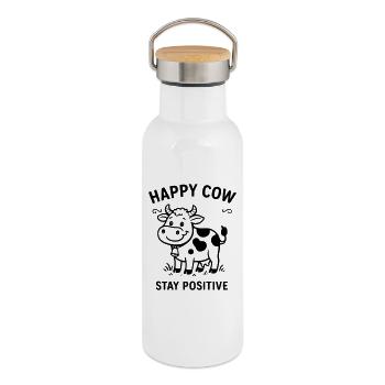 happycow - Thermosflasche mit Bambusdeckel - Weiß - Rechts