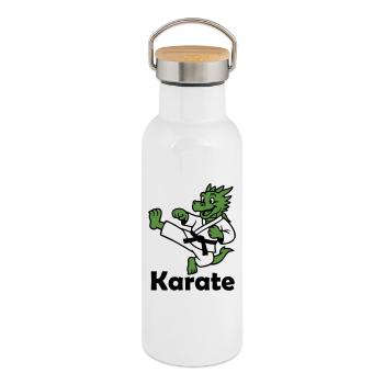 Karate Drache - Thermosflasche mit Bambusdeckel - Weiß - Rechts