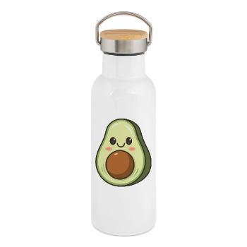 Amateur de nourriture kawaii à base d'avocat - Gourde isotherme avec bouchon en bambou - blanc - Droite