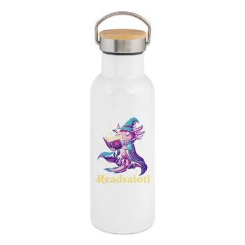 Readsalotl Axolotl Reading Mage Axolotl - Thermal Bottle with Bamboo Lid - white - Right