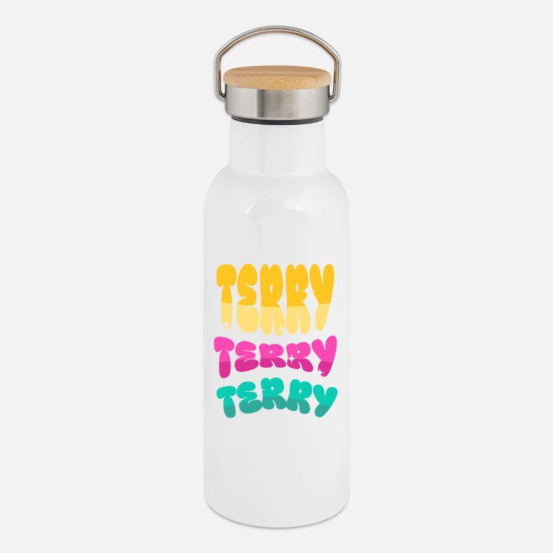 Terry Name - Thermal Bottle with Bamboo Lid - white