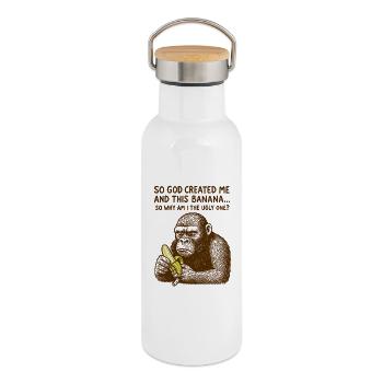 Funny Gorilla Banana Joke Retro Humor T-Shirt - Thermal Bottle with Bamboo Lid - white - Right