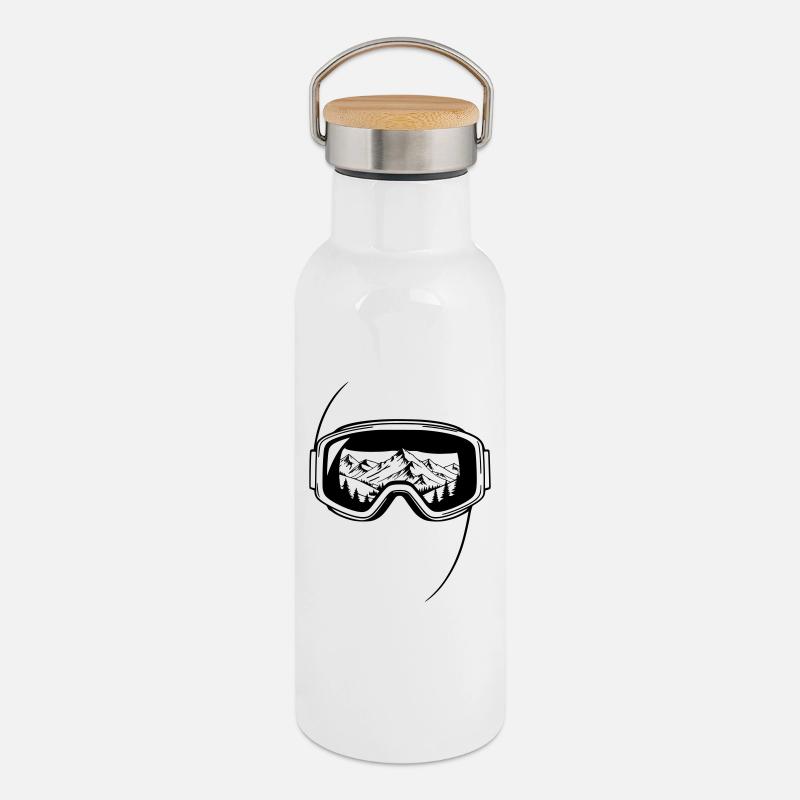 Gipfelblick Skibrille Grafik - Thermosflasche mit Bambusdeckel - Weiß
