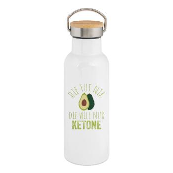 Avocado Keto Spruch Tee - Thermosflasche mit Bambusdeckel - Weiß - Rechts