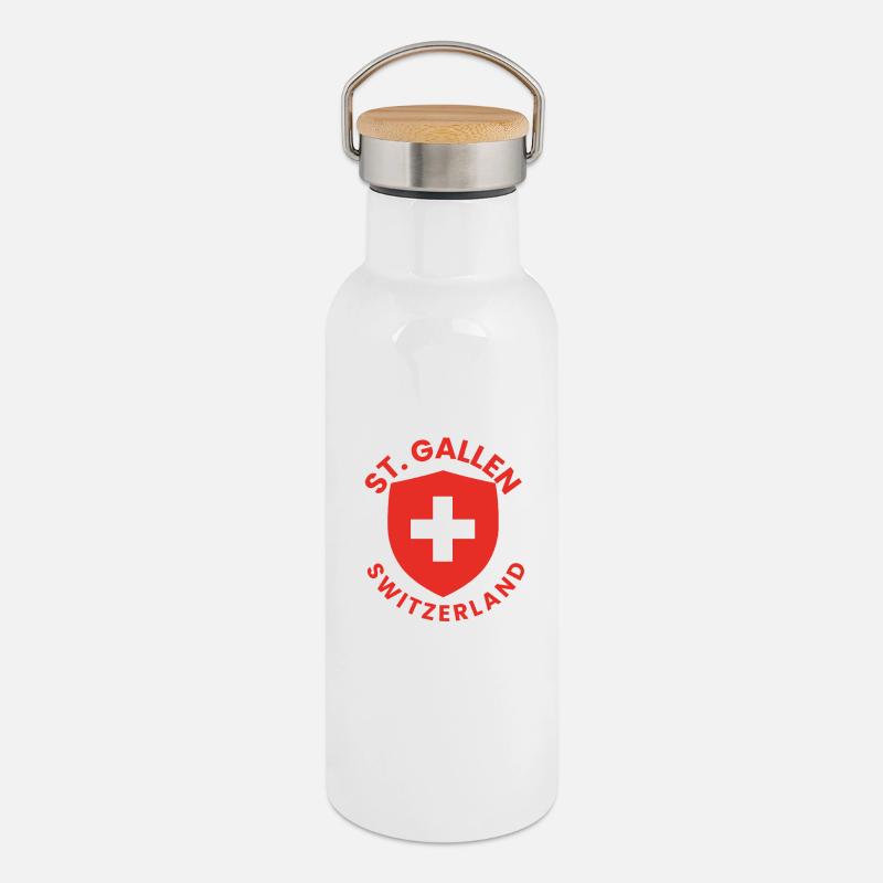 Bouclier protecteur de Saint-Gall - Gourde isotherme avec bouchon en bambou - blanc