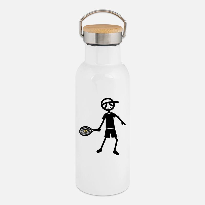 Tennis-Vorhand - Thermosflasche mit Bambusdeckel - Weiß