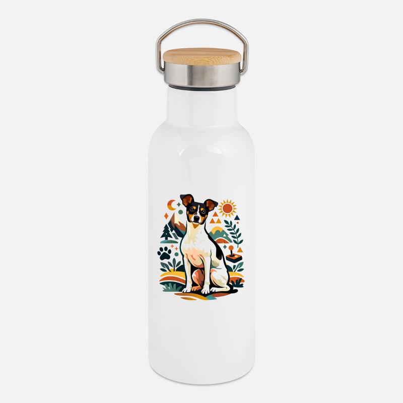 Bodeguero Folk Style - Thermal Bottle with Bamboo Lid - white