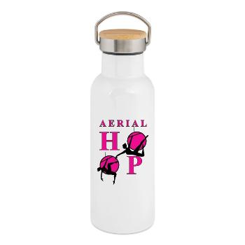 Cerceau aérien néon rose noir - Gourde isotherme avec bouchon en bambou - blanc - Droite