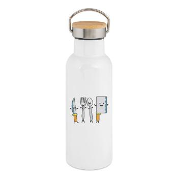Enfant motif danse coutellerie couverts de la chemise des enfants - Gourde isotherme avec bouchon en bambou - blanc - Droite