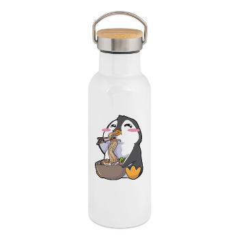 Lustiger Pinguin Ramen Kawaii - Thermosflasche mit Bambusdeckel - Weiß - Rechts