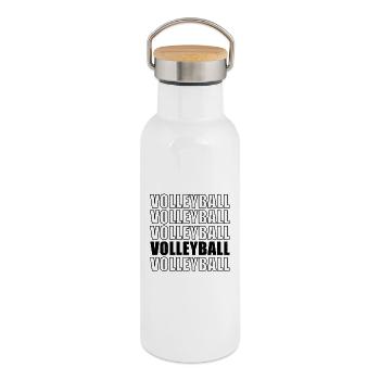 Volleyball Linien-Motiv - Thermosflasche mit Bambusdeckel - Weiß - Rechts
