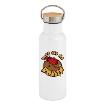They See Me Rollin, Dung with Style - Thermal Bottle with Bamboo Lid - white - Right