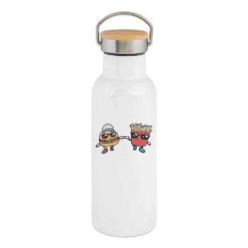 Burgers and fries - Thermal Bottle with Bamboo Lid - white - Right