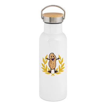 Lorbeerkranz Baby Erdnuss Geburt Geburtstag Kinder - Thermosflasche mit Bambusdeckel - Weiß - Rechts