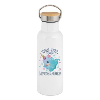 Dieses Maedchen Liebt Narwale - Thermosflasche mit Bambusdeckel - Weiß - Rechts