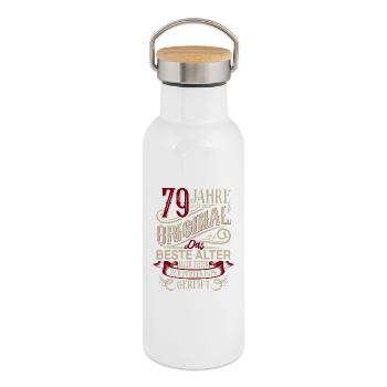 79. Geburtstag Vintage Retro - Thermosflasche mit Bambusdeckel - Weiß - Rechts