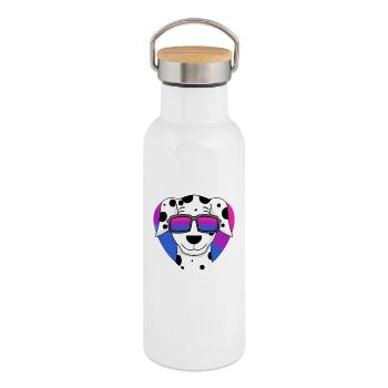 Bisexual Dalmatian dog - dog with glasses - Thermal Bottle with Bamboo Lid - white - Right