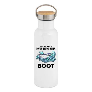Motorboot Kapitän Boot Boote Seefahrt - Thermosflasche mit Bambusdeckel - Weiß - Rechts