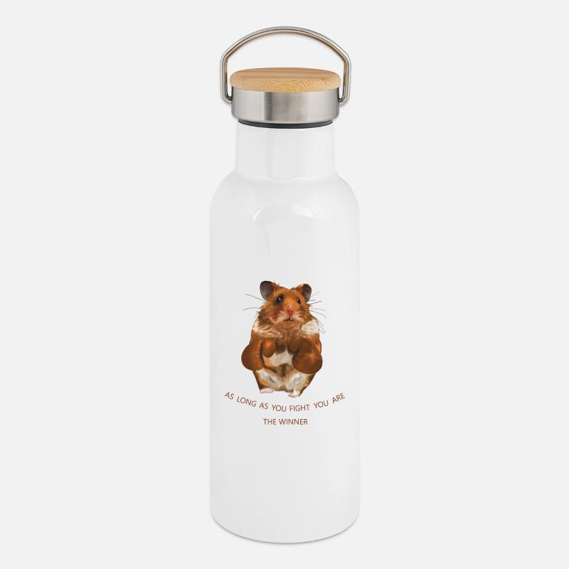 Hamster - Thermal Bottle with Bamboo Lid - white