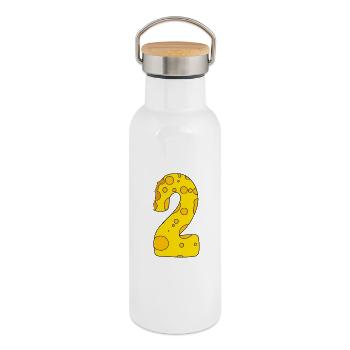 Zahl 2 Ziffer Käse - Thermosflasche mit Bambusdeckel - Weiß - Rechts