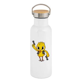 Chicks with pistol - Thermal Bottle with Bamboo Lid - white - Right