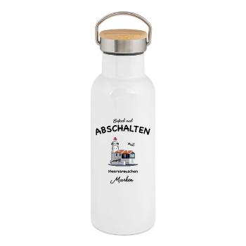 Marken, Waterland, Niederlande, Einfach abschalten - Thermosflasche mit Bambusdeckel - Weiß - Rechts