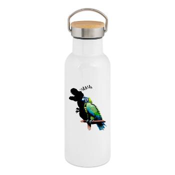 lustiger T-Rex Papagei Gelb Blau Ara Macaw - Thermosflasche mit Bambusdeckel - Weiß - Rechts