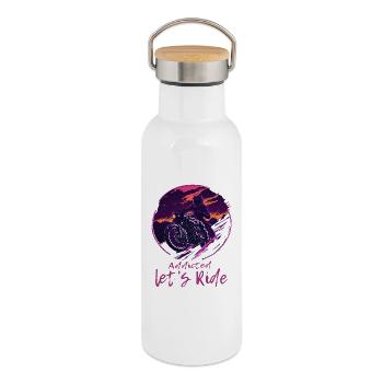 Synthwave Biker Retrowave Sunset Motocycliste - Gourde isotherme avec bouchon en bambou - blanc - Droite