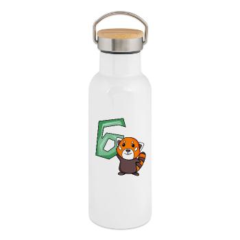 6. Geburtstag Motiv Roter Panda - sechs Jahre alt - Thermosflasche mit Bambusdeckel - Weiß - Rechts