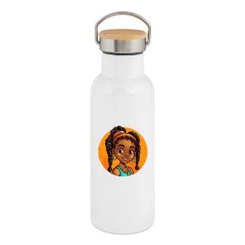 Illustration élégante d’afro-héroïne - Gourde isotherme avec bouchon en bambou - blanc - Droite