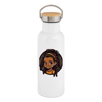Vivid Child Portrait Illustration - Thermal Bottle with Bamboo Lid - white - Right