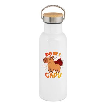Capybara Wasserschwein - Thermosflasche mit Bambusdeckel - Weiß - Rechts