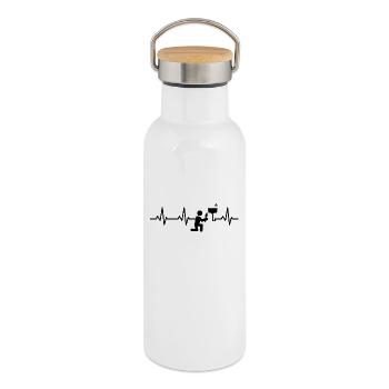 Palpitations cardiaques de plombier - Gourde isotherme avec bouchon en bambou - blanc - Droite