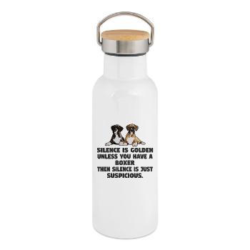 Schweigen ist Gold, es sei denn, Sie haben einen Boxer - Thermosflasche mit Bambusdeckel - Weiß - Rechts